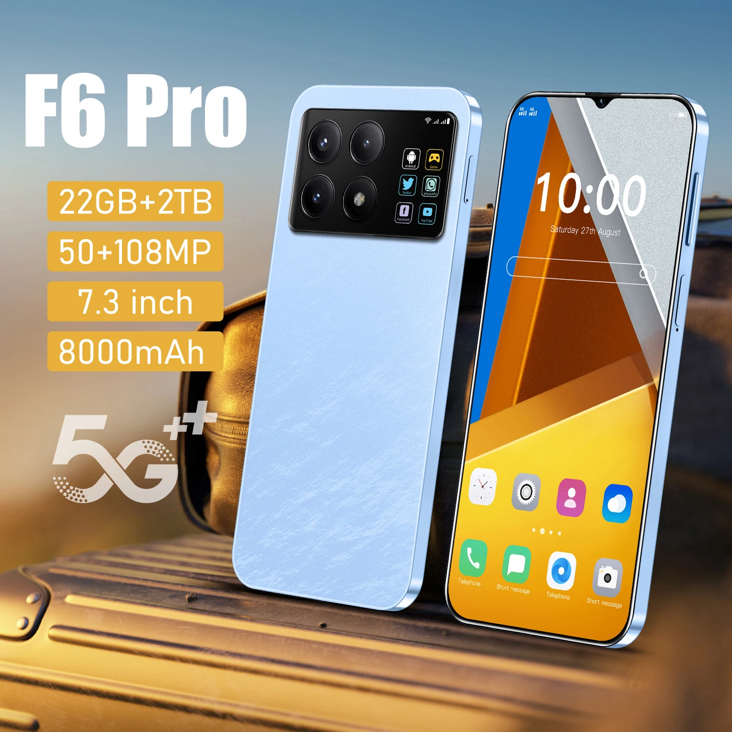 Marque d'origine F6 Pro 7.3HD Smartphone 4G 5G double Sim téléphones portables Android 14 téléphone 50 + 108MP 7150mAh téléphones portables débloqués