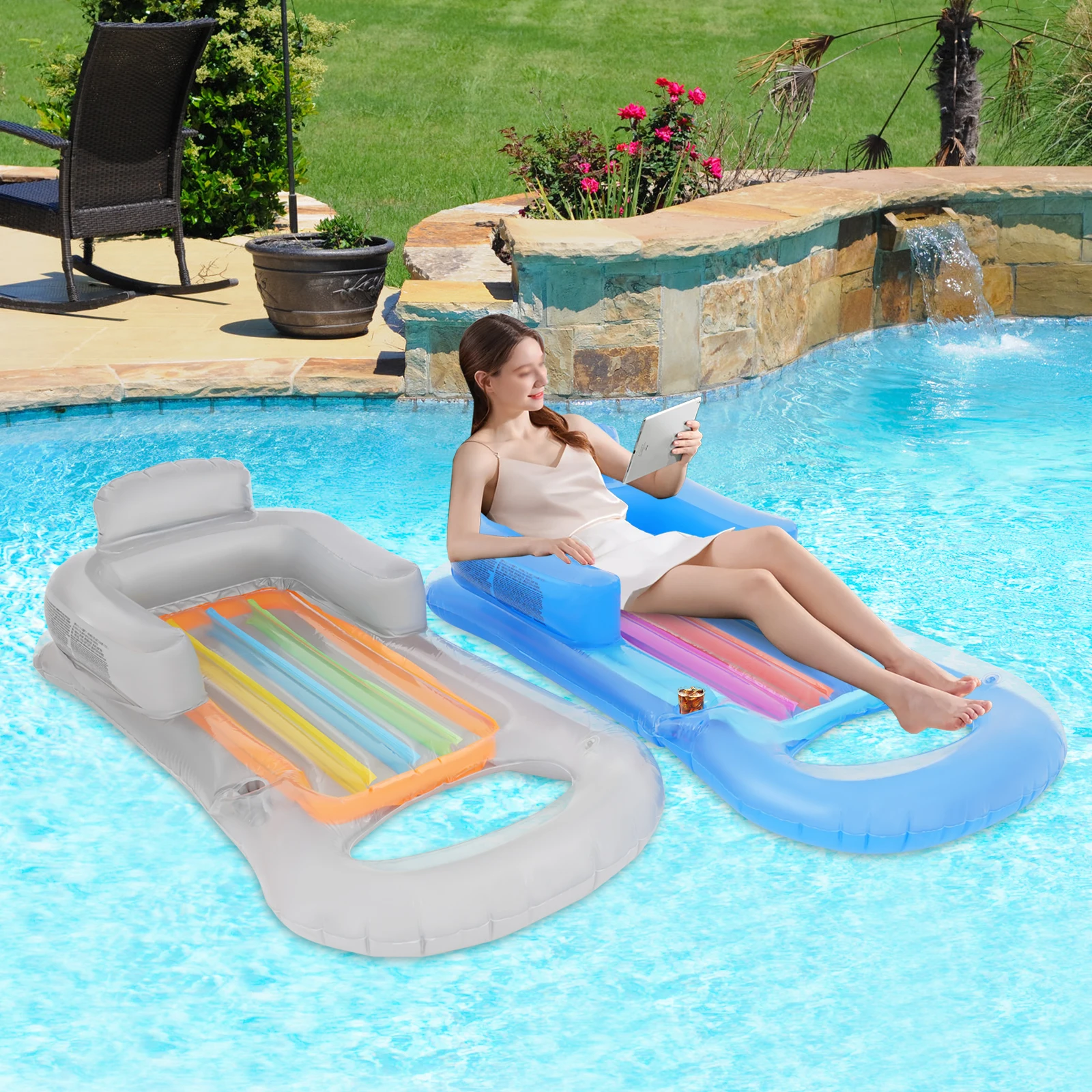 Flotteur de piscine chaise longue flotteur de piscine avec porte-gobelet flotteurs de piscine gonflables salon flotteur de piscine gonflable