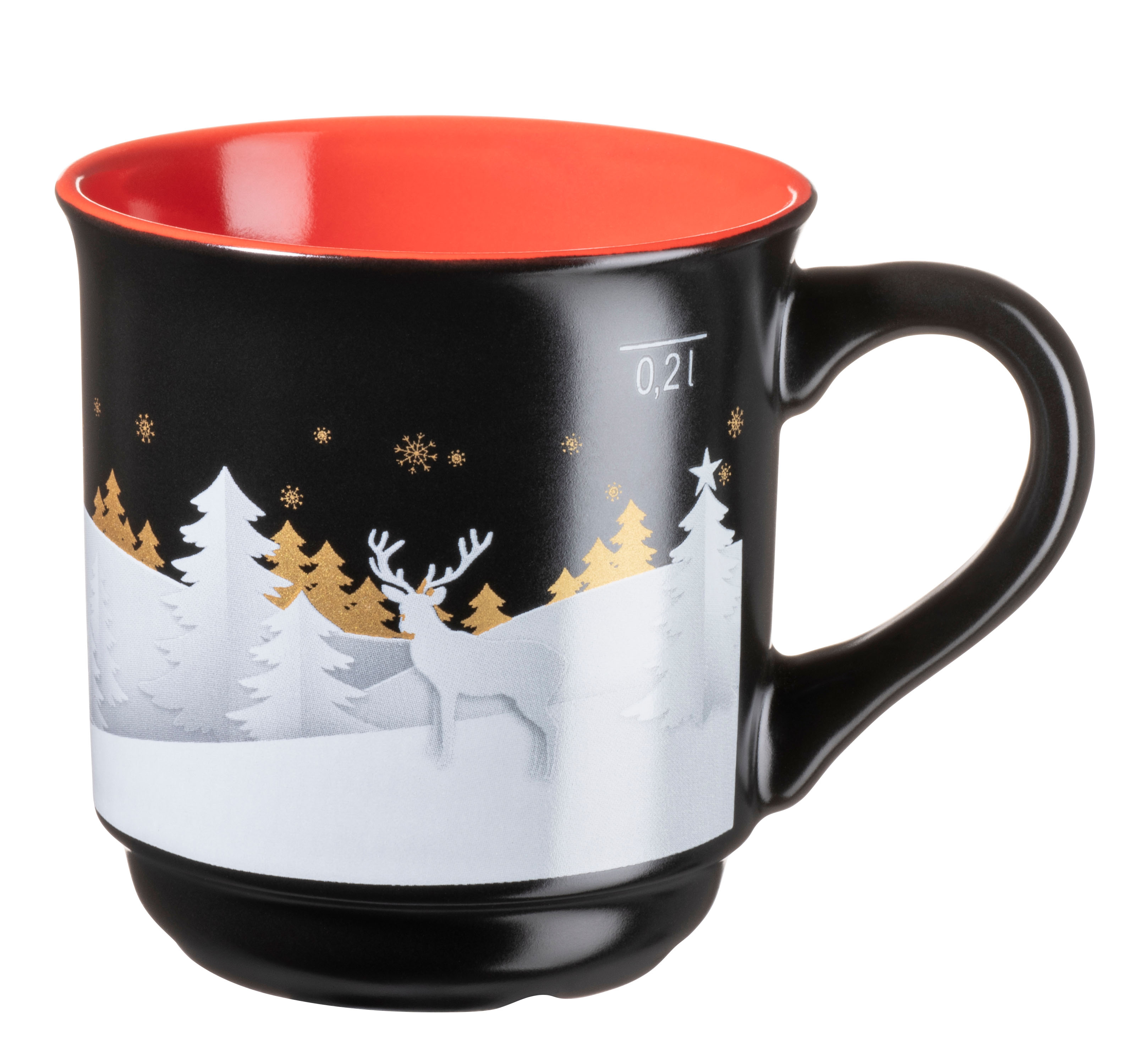 Becher MÄSER "Glühweinbecher mit weihnachtlichem Motiv, aus Steinzeug", schwarz (schwarz, rot), B:11cm H:8,5cm Ø:8cm, Steinzeug, Trinkgefäße, 6er Set Image
