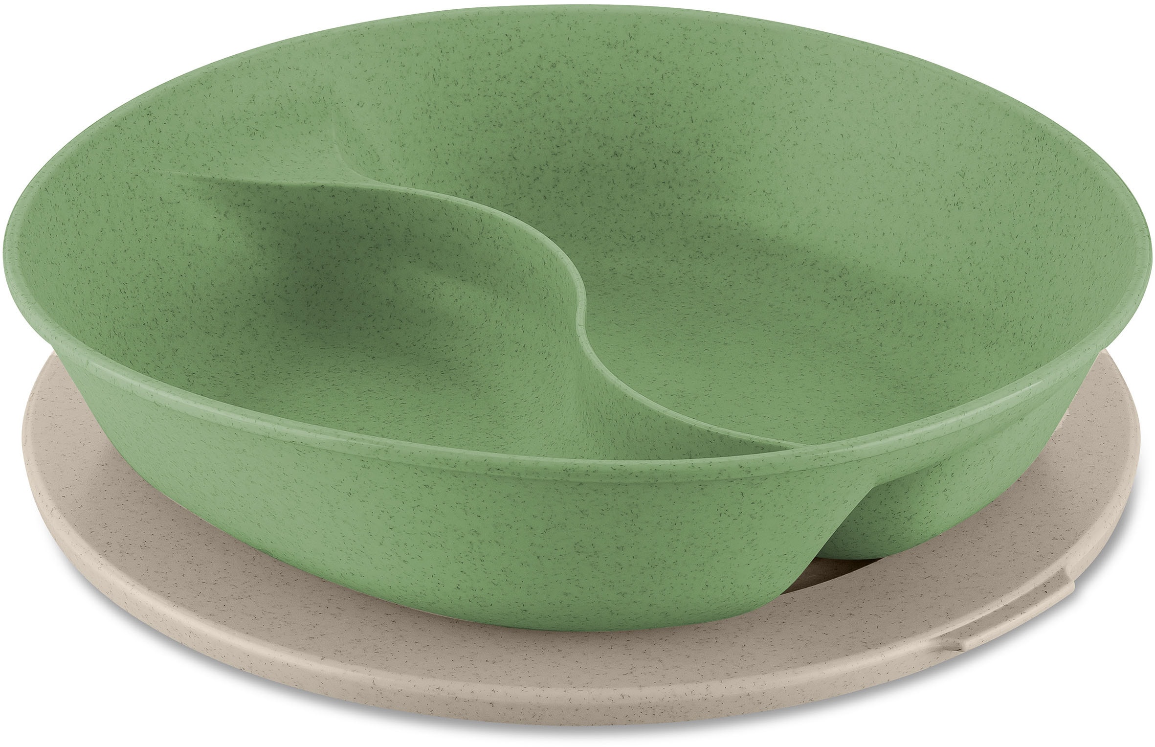 Kunststoffteller KOZIOL "CONNECT SEPAREE", grün (nature leaf grün), B:25cm H:6cm L:25,5cm, Kunststoff, Speiseteller, Menüteller mit Deckel 1,5l melaminfrei