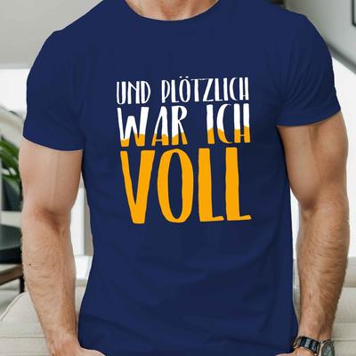 "TEMU Men's Casual T-shirt With " Suddenly " German Quote - Short Sleeve, Polyester, Summer Top, Machine Washable" Image