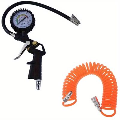 TEMU 2pcs Industrial-grade Pneumatic Tool Kit | Oil-resistant Pu Hose + High-pressure Air Blow (1/4 Inch Npt Full Metal Connector) Universal Applicatio, Without Battery Image