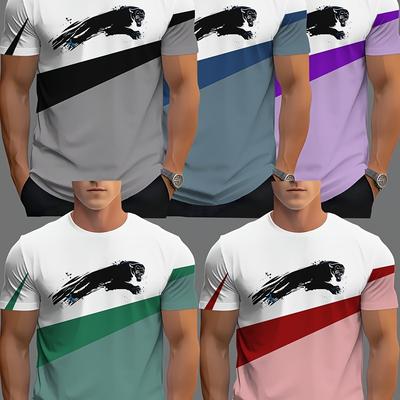 TEMU Men's Novelty T-shirt 5pcs Set Fashion Casual Short Sleeve, Plus Size Image