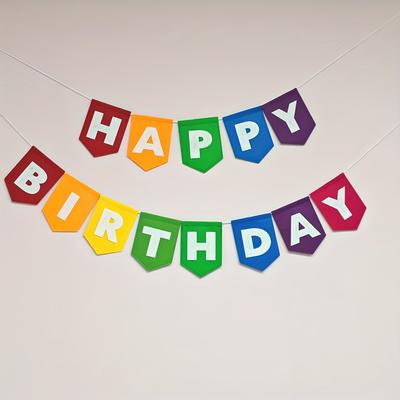 TEMU 13pcs Boho Happy Birthday Banner Set - Pre-colorful Felt Hanging Bunting Garland, Easy-to-hang, No Power Needed, Birthday Party Backdrop Deco Image