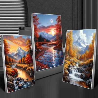 TEMU 3pcs Diy Diamond Painting Sticker Full Diamond Landscape Water Flow Decoration Mosaic Making Image