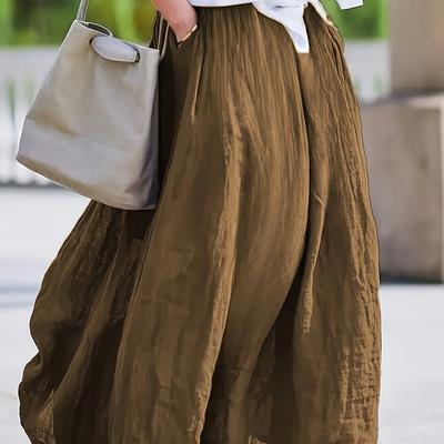 TEMU Elegant Plus Size Maxi Skirt With Pockets - High-waisted, Flowing Design, Solid Color, Non-stretch Fabric, Casual Wear, Casual Summer Wear | Maxi Skirt | Smooth Texture, Maxi Skirt Image