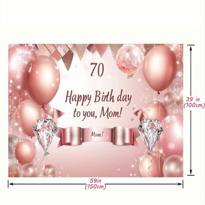 TEMU 1pc Elegant Polyester 70th Birthday Party Banner, Rose Golden Decor, For Photo Backdrop & Cake Table, Universal Celebration Party Image