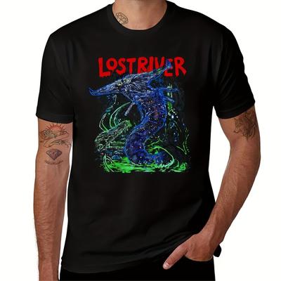 TEMU Men's Lost Explorer Graphic T-shirt - Black Gaming Tee With Neon Artwork, Casual Streetwear, Regular Fit, Machine Washable, Apparel, Hippieinspired Style, Clothing Image