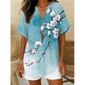 Camicia boho da donna grafica floreale bohemia vintage tropicale a manica corta top regolari quotidiani per le vacanze beach bianca blu beige estate primavera