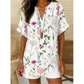 Camicia boho da donna grafica floreale animale elegante Bohemia vintage manica corta top regolari abbigliamento da vacanza quotidiana bianca rosa blu estate primavera