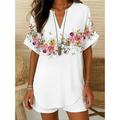 Camicia boho da donna grafica floreale animale elegante Bohemia vintage manica corta top regolari abbigliamento da vacanza quotidiana bianca rosa blu estate primavera