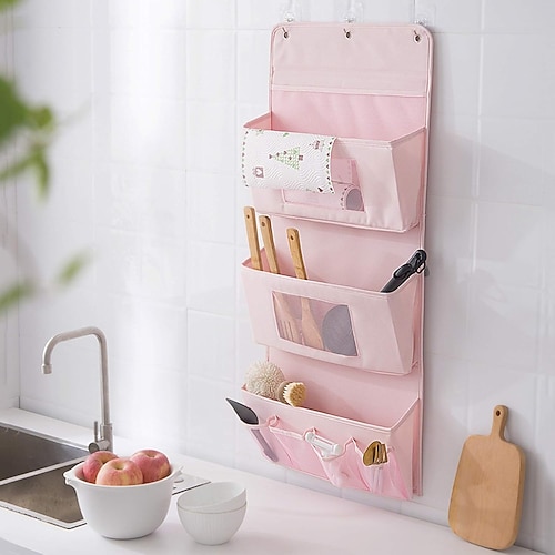 Borsa portaoggetti da appendere alla parete con 3 strati, organizer da porta per cosmetici e articoli da toeletta, organizer tascabile in tessuto lavabile per dormitorio, bagno, camera da letto