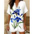 Camicia boho da donna grafica floreale bohemia vintage tropicale a manica corta top regolari quotidiani per le vacanze beach bianca blu beige estate primavera