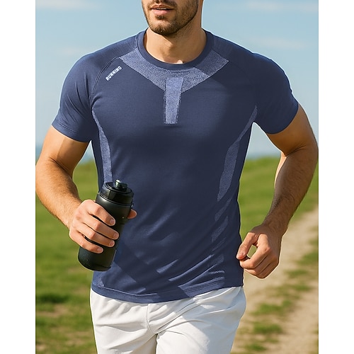 Per uomo T-shirt da corsa Sport in alto Snello Manica Corta Maglietta Blocco di colori Asciugatura Rapida Leggero Elastico Traspirante Tennis Golf Corsa abbigliamento sportivo Abbigliamento sportivo