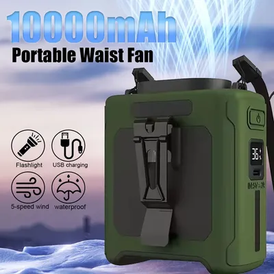 Waist Clip Fan Portable Mini Hanging Neck Fan USB Rechargeable Fan Small Outdoor Camping Sports Waist Fan with Power Bank LED Li