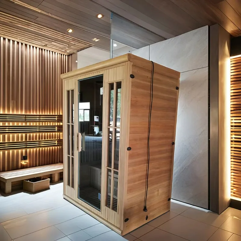 Gute Qualität Red Cedar Moderne Sauna Massivholz Trockene Tragbare Dampfsauna Mit Buntem Licht Image