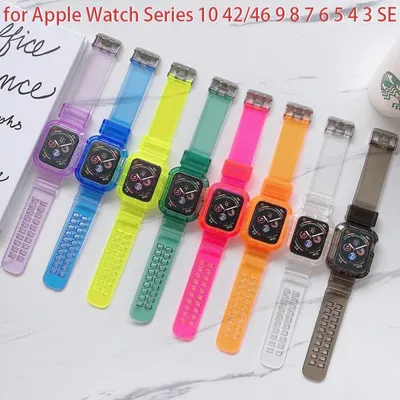 Silicone Band+Case for Apple Watch Strap 46mm 42 45MM 41 44mm 40mm 49mm Correa Sport Wrist Iwatch Series 10 9 8 7 6 Se 5 4 Ultra
