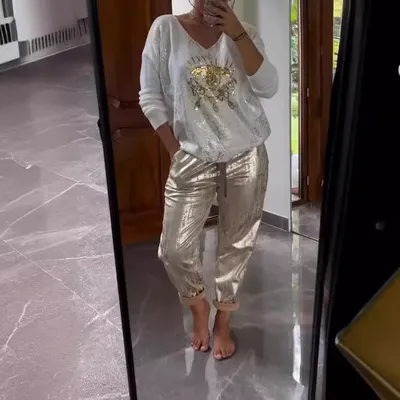 Plus-Size-Anzug für Damen, lässige Mode, Metall-Augendekoration, langärmeliges Hemd, Freizeithose, Plus-Size-Damenbekleidung, 2025,