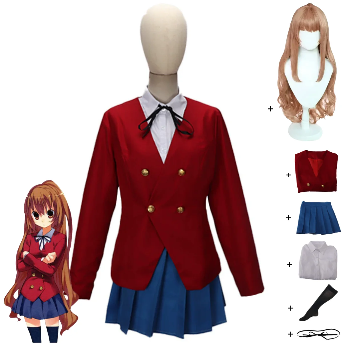 Anime Tiger Drachen Toradora Aisaka Taiga Cosplay Kostüm Japan Südkorea Rot Jk Uniform Perücke Schuhe Frau Sexy Kawaii Party Anzug