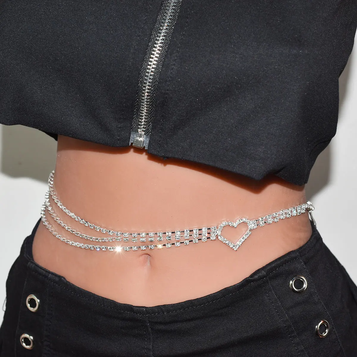 Sexy glänzende Damen Körperschmuck Mode Liebe Kristall Taille Kette mit Strass Musik Strand Party Kleidung Zubehör Image
