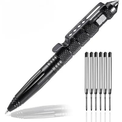 Military Tactical Pen, Professional Self Defense Pen, Emergency Glass Breaker Pen - Tungsten Steel, Writing Tool with 6 Refill