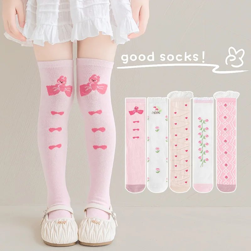 Neue Frühling Herbst Kinder Mädchen Strümpfe Floral Rosa Infant Babys Mädchen Socken Rüschen Süße Kleinkind Kinder Mädchen Über Knie Socken Image