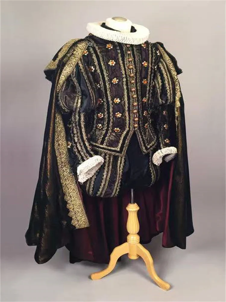Tudor elisabethanische Männer Court King Royal Noble Kostüm Historischer Renaissance-Edelmann-Anzug mit Umhang Image