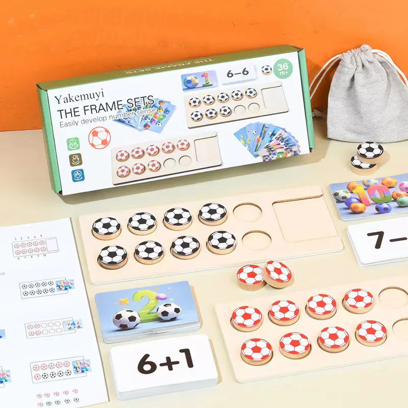 Kinder Holz Puzzle Fußball Mathematik Addition Subtraktion Lehrmittel Kinder Frühe Bildung Puzzle Brettspiele Spielzeug Image
