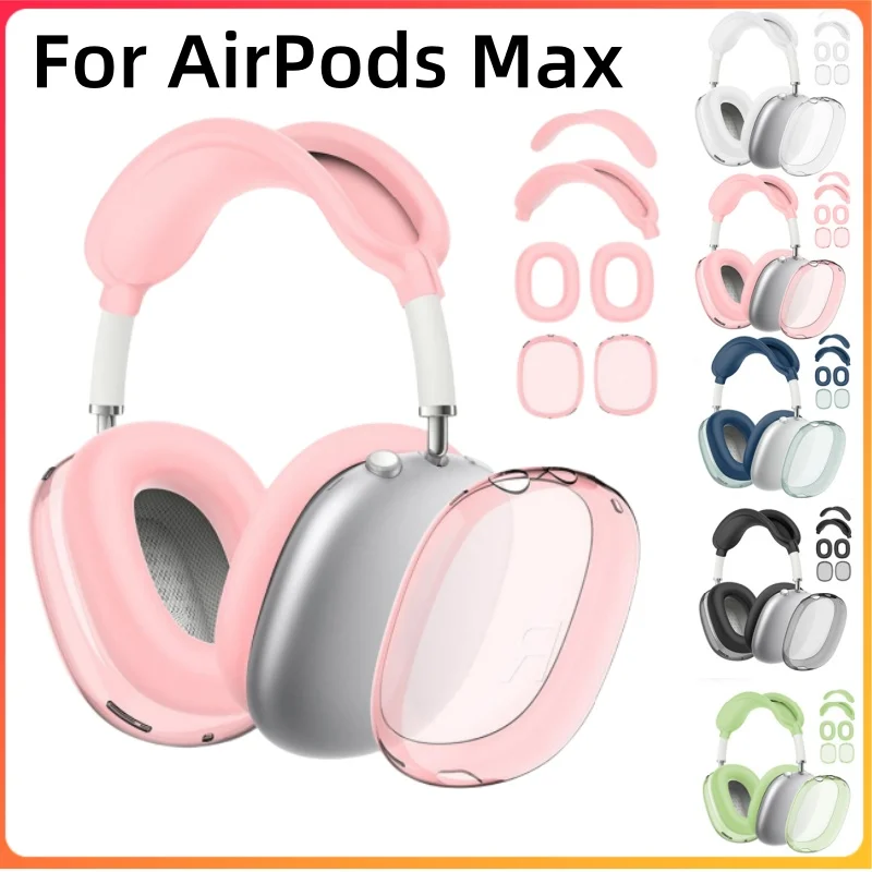 4-in-1-Schutzhülle aus Silikon + TPU, transparent, stoßfest, Ohrpolster, Ohrmuscheln, Stirnband-Abdeckung, Ohrpolster/Ohrenschützer für AirPods Max Image