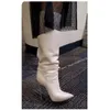Weiß Matte Leder Kniehohe Stiefel Spitz Dünne High Heel Modische Sexy Neuartigen Stil Winter Frau Schuhe Zapatillas Mujer