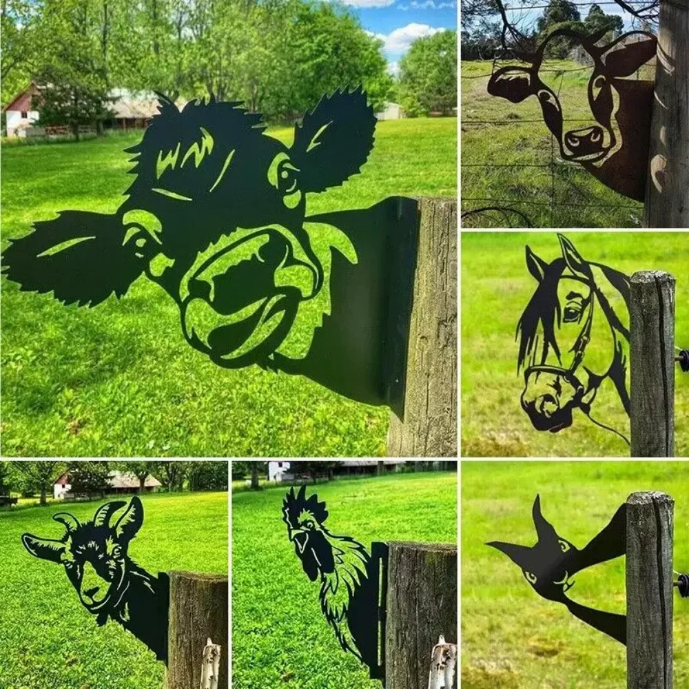 Bauernhof Peeping Kuh Vieh Metall Kunst Outdoor Garten Anhänger stilvolle Eisen Handwerk für Outdoor-Dekoration elegante Silhouette Eisen Kunst