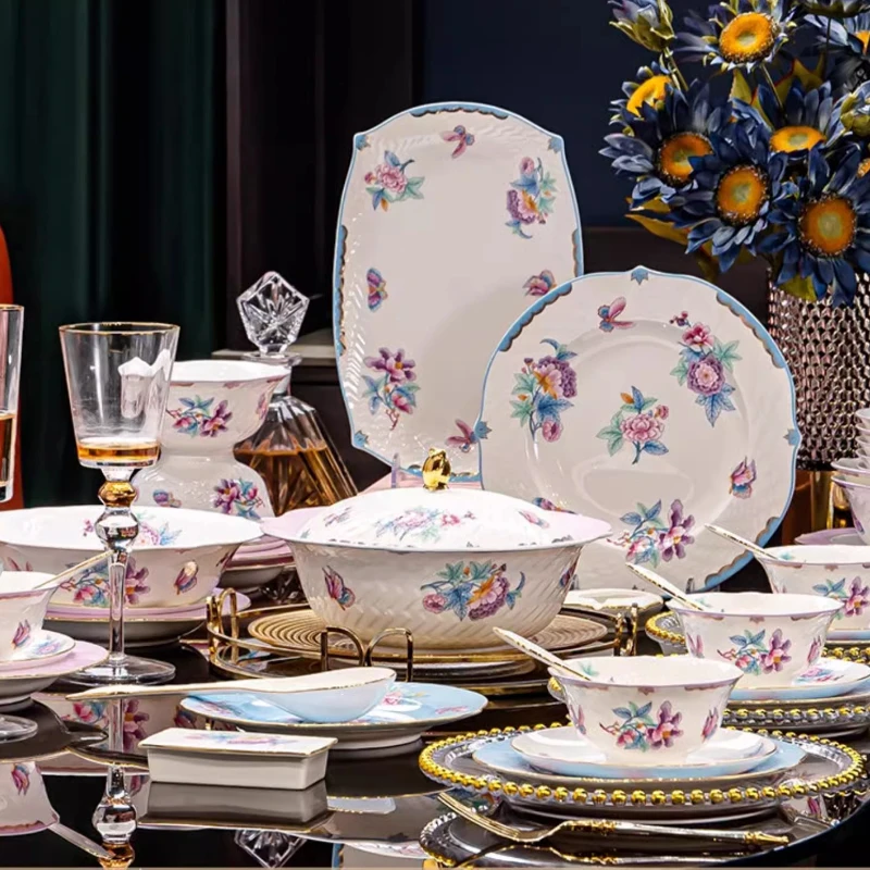 Luxus Weihnachten Thanksgiving Geschirr Küche Bone China Feine Party Geschirr Set Hause Keramik Vajillas Completa Dinning Sets Image