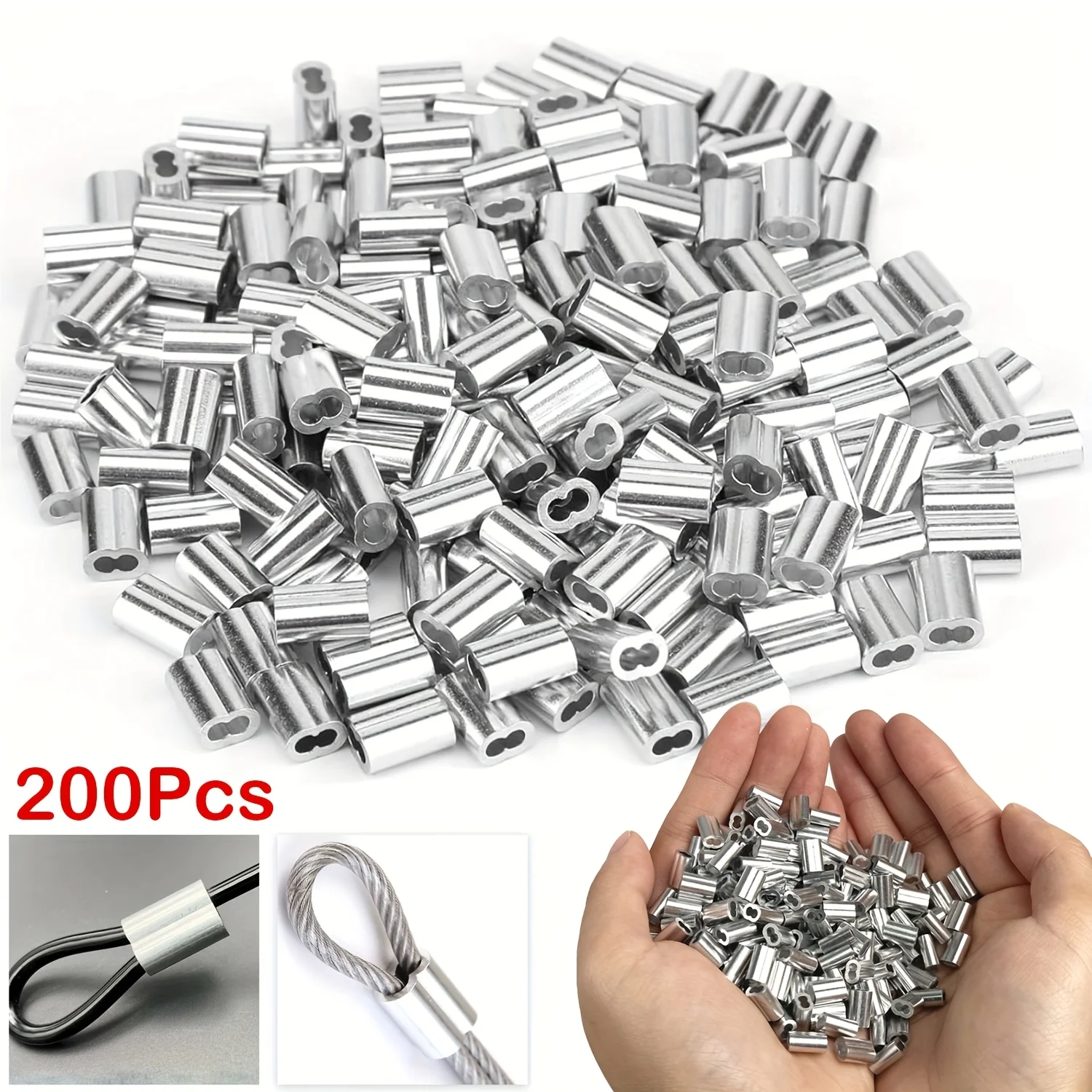 200 Stück 1/16 Zoll Kabel-Crimphülsen, Aluminium-Crimpschlaufenhülsen, Kabelhülsen, Drahtseil-Crimp-Doppelfass-Crimphülsen Image