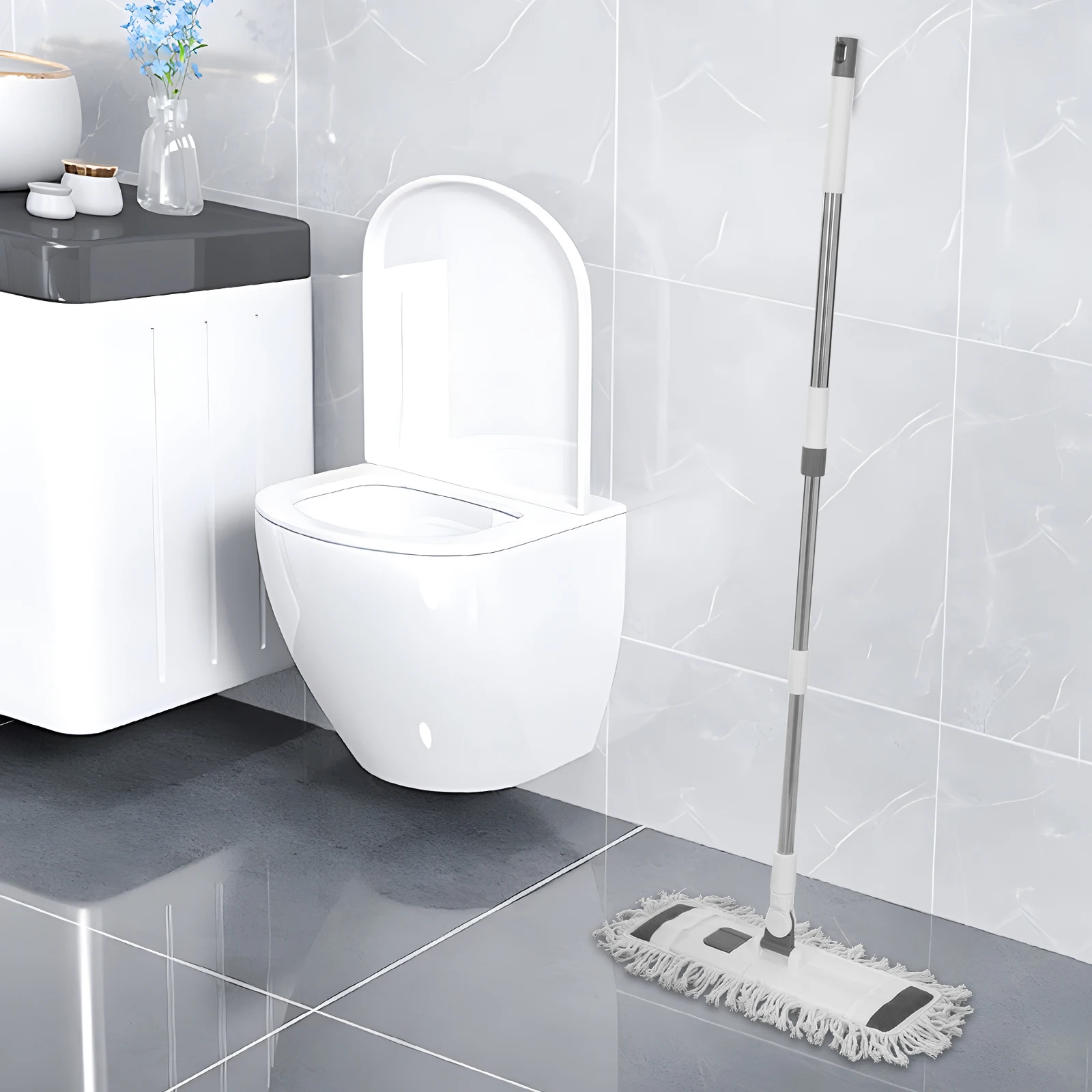 Bymaocar21" Professionelles Mikrofaser-Bodenreinigungssystem für den Boden | Flacher Mopp mit Edelstahlgriff | 2 wiederverwendbare waschbare Pads Image