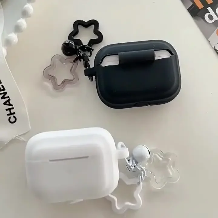 Silikonhülle für Apple Airpods 4 3 Pro 2 1, Schutzhüllen mit Stern-Anhänger, kleine Glocke, einfarbig, kabellose Kopfhörer-Abdeckungen Image