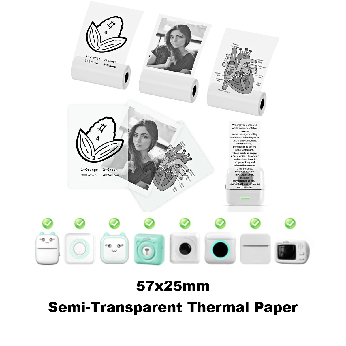 57 x 25 mm transparente Thermopapierrollen, transparent, wasserdicht, für PeriPage/tragbare Drucker, Foto/Scrapbooking/Büro/Heimgebrauch Image