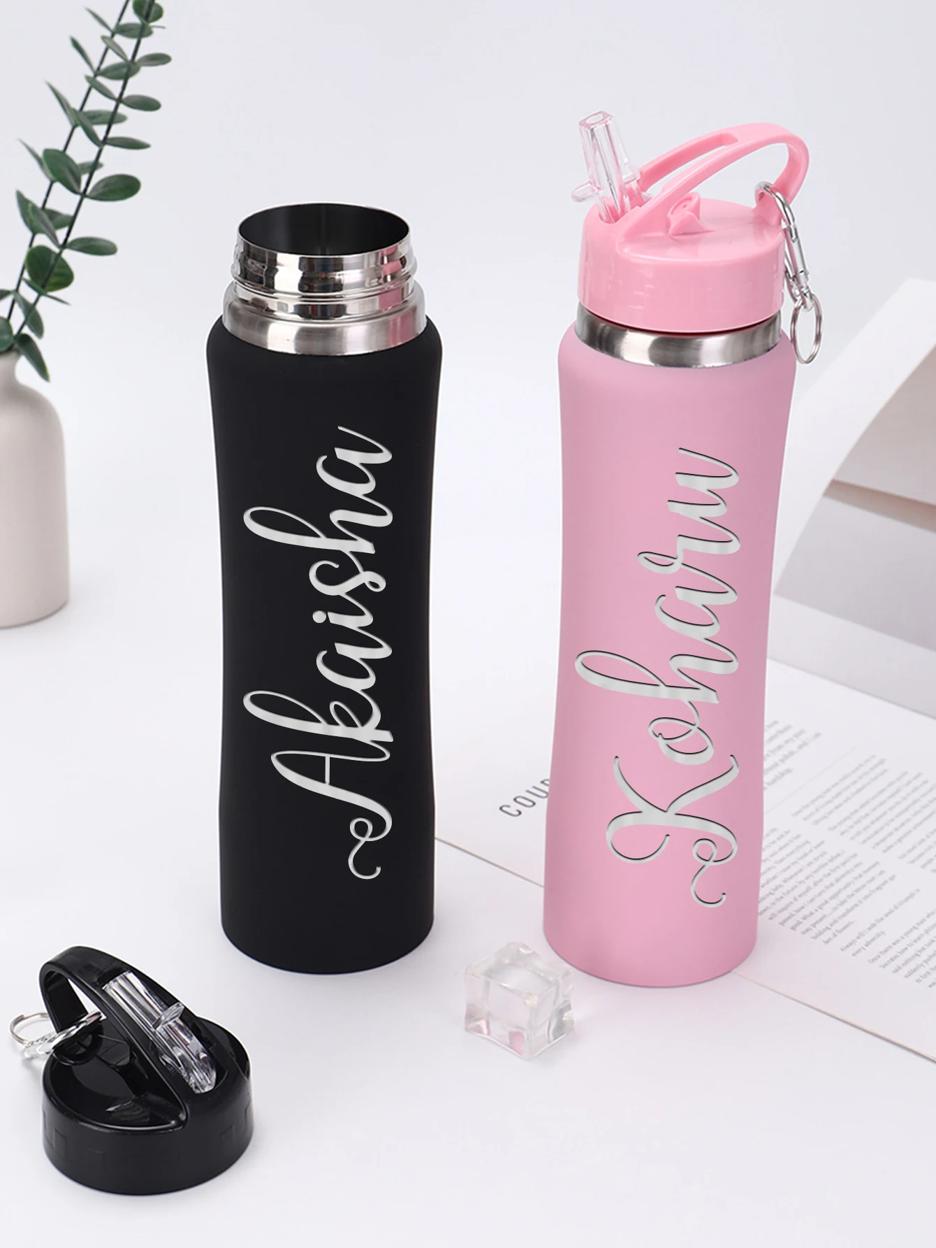 1 Stück 500 ml isolierte Wasserflasche mit Strohhalm, personalisierte Edelstahl-Wasserflasche mit individuellem Namen, kann als Geschenk gegeben werden Image