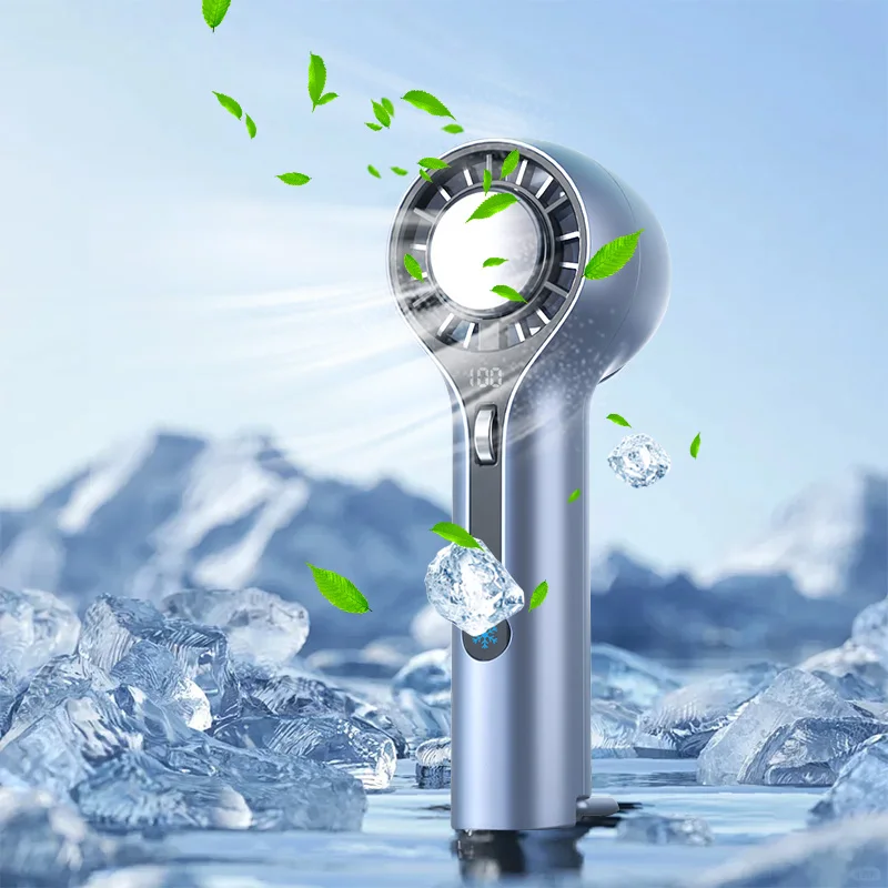 Tragbarer Handventilator, 3000 mAh, Ventilator, Eiskompresse, Kühlung, wiederaufladbarer USB-elektrischer Ventilator, Reise- und Außenventilator mit digitaler Anzeige Image