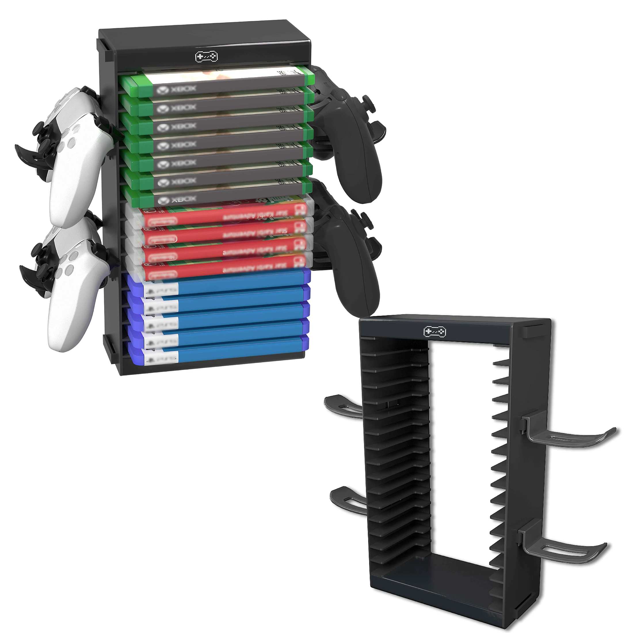 Tour de support de stockage de jeux vidéo pour jeu PS5/PS4/PS3/ Xbox Series S & X/Xbox one, avec support de contrôleur de jeu à 4 crochets