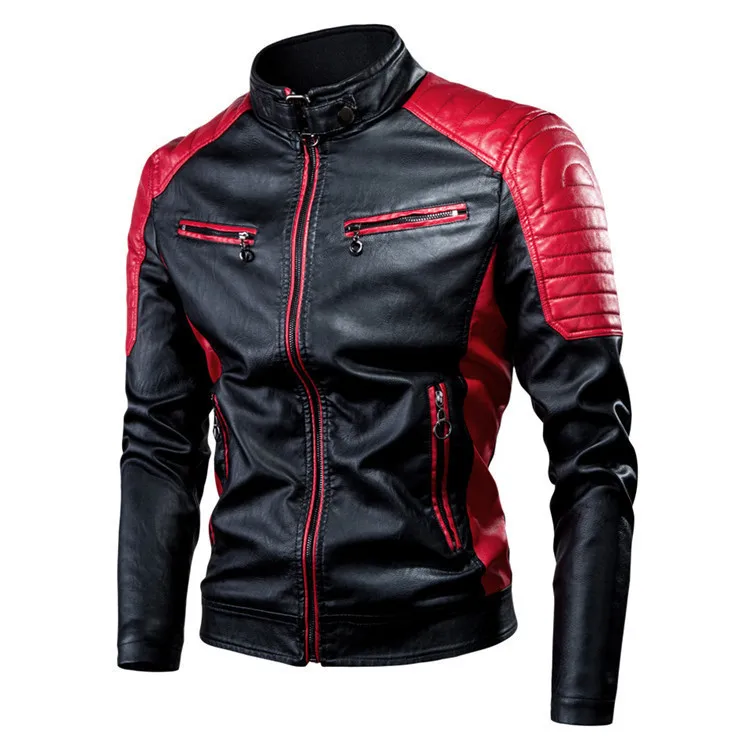 Giacca da Uomo con Colletto Rialzato, Cappotto in Pelle, Giacca Moto Retrò Primavera Autunno, Giacca in Pelle PU Antivento, Giacca Casual alla Moda