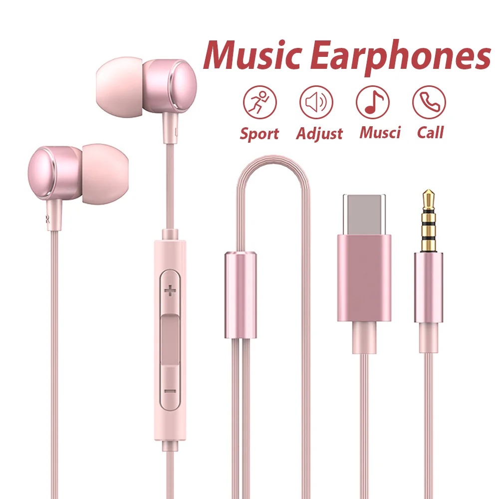 USB Tipo C Auricolare cablato HiFi Stereo con microfono Cuffia per Samsung Galaxy S24 XIAOMI HUAWEI Jack da 3,5 mm Auricolare per iPhone15 16