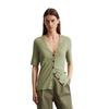 T-Shirt MARC O'POLO "aus softem Modal-Organic-Cotton-Mix", Damen, Gr. M, smooth sage, Obermaterial: 50% Modal, 50% Baumwolle, unifarben, Basic, slim fit, V-Ausschnitt, Kurzarm, Shirts