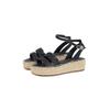 Keilsandalette TOMMY HILFIGER "LEATHER ROPE REAL ESPAD SANDAL", Damen, Gr. 38, schwarz, Leder, modisch, Schuhe, Plateau, Sommerschuh, Riemchensandale mit verstellbarer Schnalle