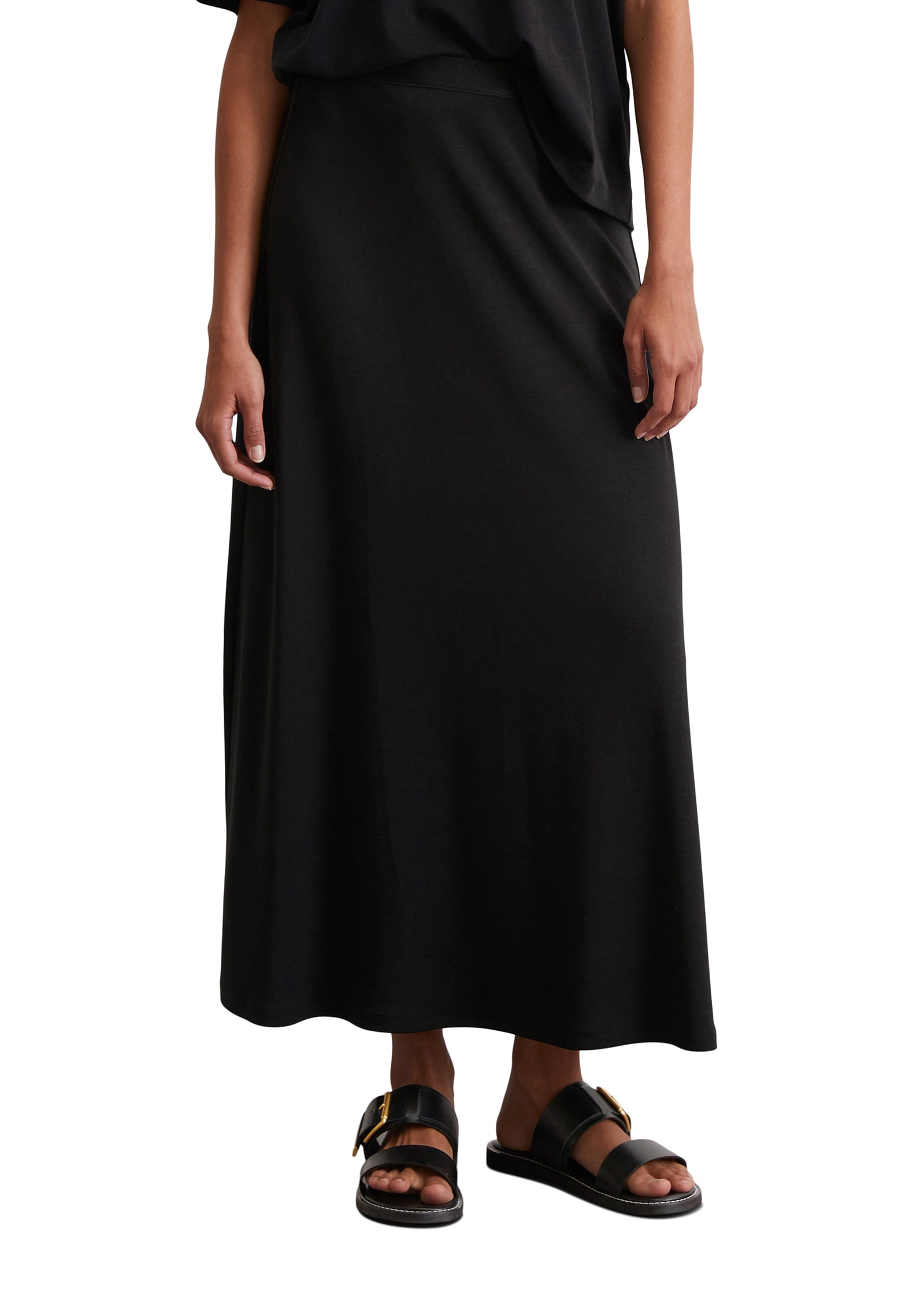 Jerseyrock MARC O'POLO "aus elastischem Vikose-Mix", Damen, Gr. XL, schwarz, Obermaterial: 66% Lyocell, 32% Baumwolle, 2% Elasthan; Futter: 100% Nicht verfügbar, unifarben, Casual, lang, Röcke