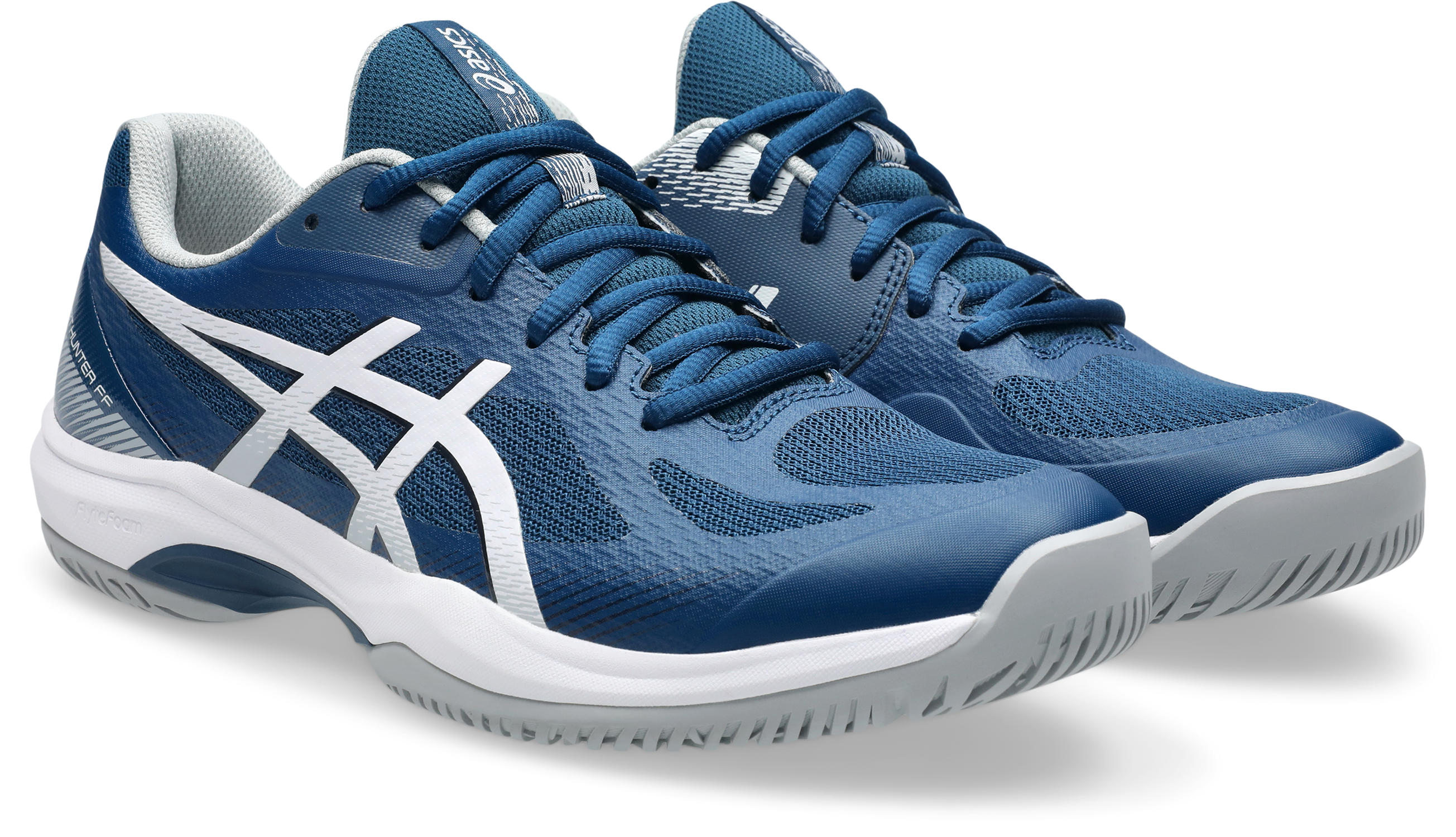 Hallenschuh ASICS "COURT HUNTER FF", Herren, Gr. 46, blau (mako blau, gravel), Synthetik, Schuhe Hallenschuh