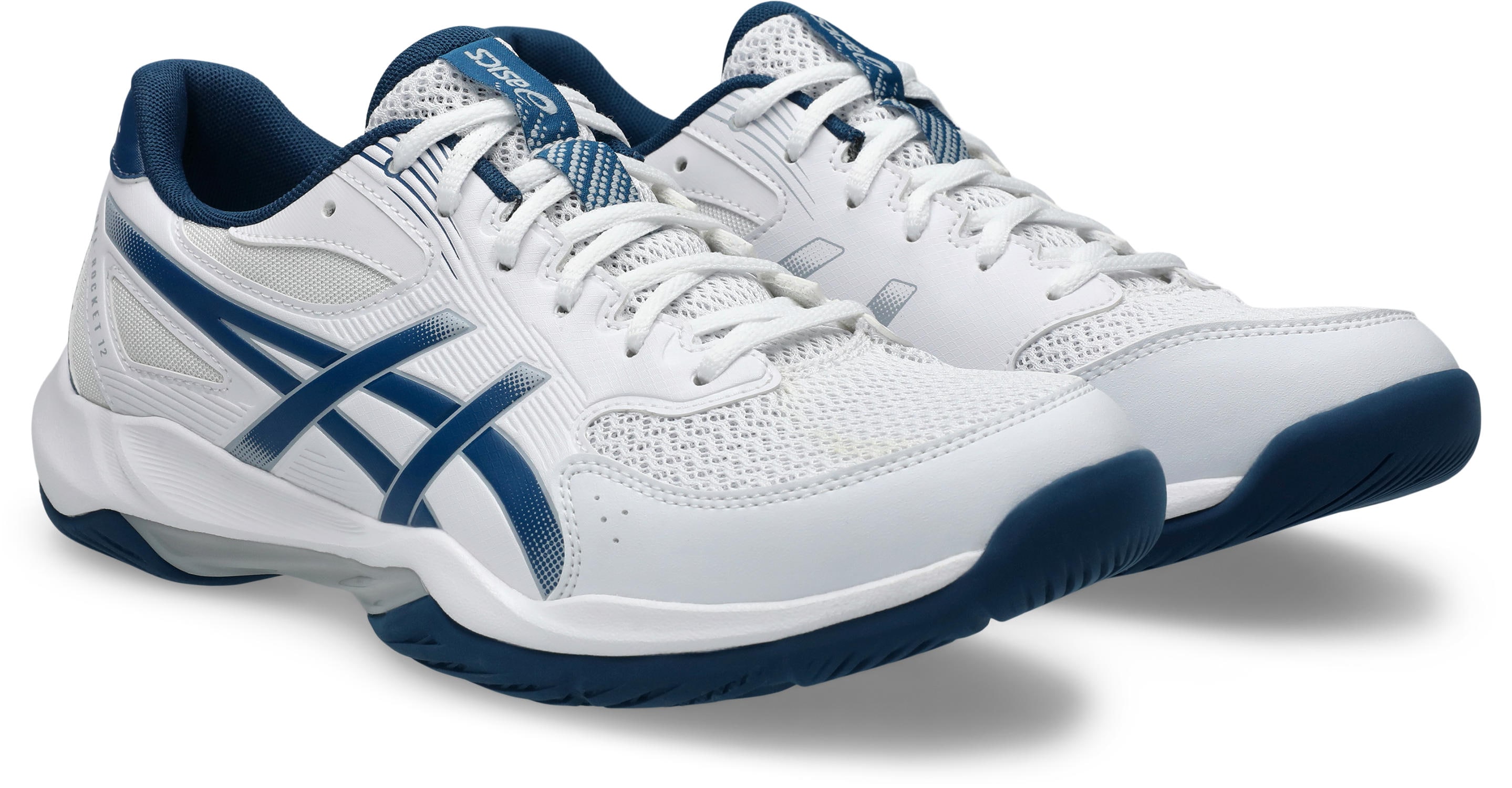 Hallenschuh ASICS "GEL-ROCKET 12", Herren, Gr. 44, weiß (weiß, mako blau), Synthetik, Schuhe Hallenschuh