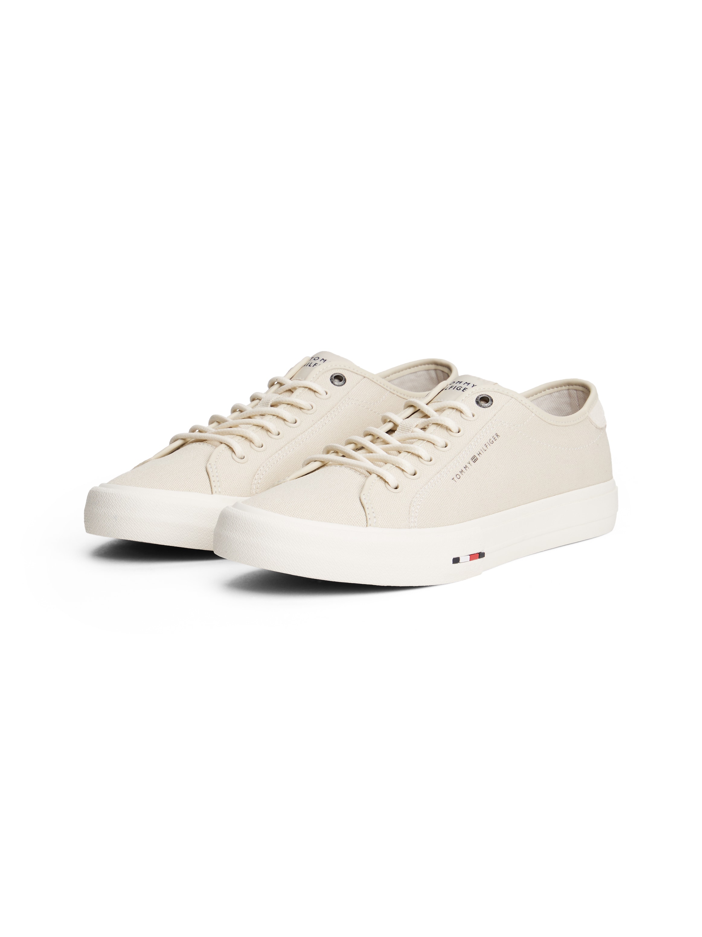 Sneaker TOMMY HILFIGER "TH HI VULC STREET CANVAS", Herren, Gr. 40, beige, Textil, unifarben, Sportlich, Schuhe, Freizeitschuh, Halbschuh, Schnürschuh mit Logoflag im Plateau