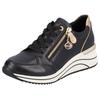 Keilsneaker REMONTE, Damen, Gr. 41, schwarz, gold sohle weiß, Leder, Lederimitat, sportlich, Schuhe Sneaker, Freizeitschuh, Halbschuh, Schnürschuh mit goldfarbenem Logoanhänger