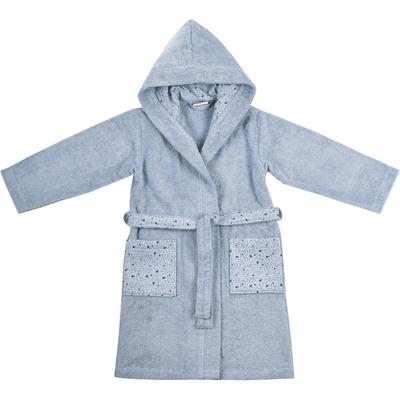 Kinderbademantel WÖRNER "Wal" Gr. 110, blau (stahlblau), L:70cm in Gr. 110/116, Baumwoll-Webfrottier, Hausmäntel, mit Stickerei, mit Tasche, maschinenwaschbar, trocknergeeignet Image