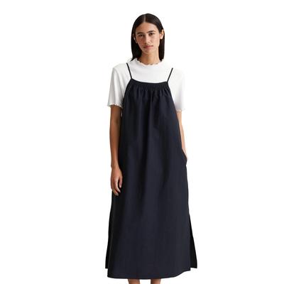 Maxikleid MARC O'POLO DENIM "aus Organic-Cotton-Mix", Damen, Gr. L, Normalgrößen, blau (blau depths), Obermaterial: 80% Baumwolle, 20% Polyamid, unifarben, relaxed fit wadenlang, ohne Ärmel paspeliert, Kleider Image